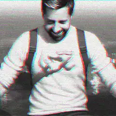 Man laughing with glitch effect