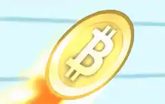 Bitcoin coin flying with fire