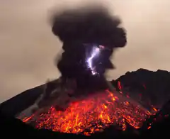 volcano eruption with lightning