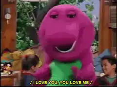 Barney hugging a child singing I love you