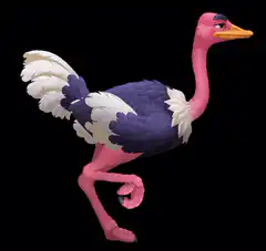 Pink and purple ostrich walking