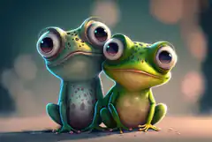 Two cute animated frogs sitting together