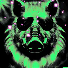 Psychedelic pig with sunglasses and gas mask