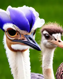 Two ostriches with colorful crests