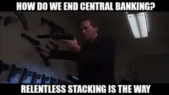 Harrison Ford assembling guns with text