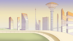 Futuristic city with flying cars